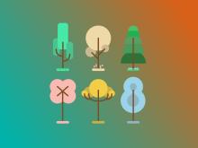 Illustrated trees on a gradient background