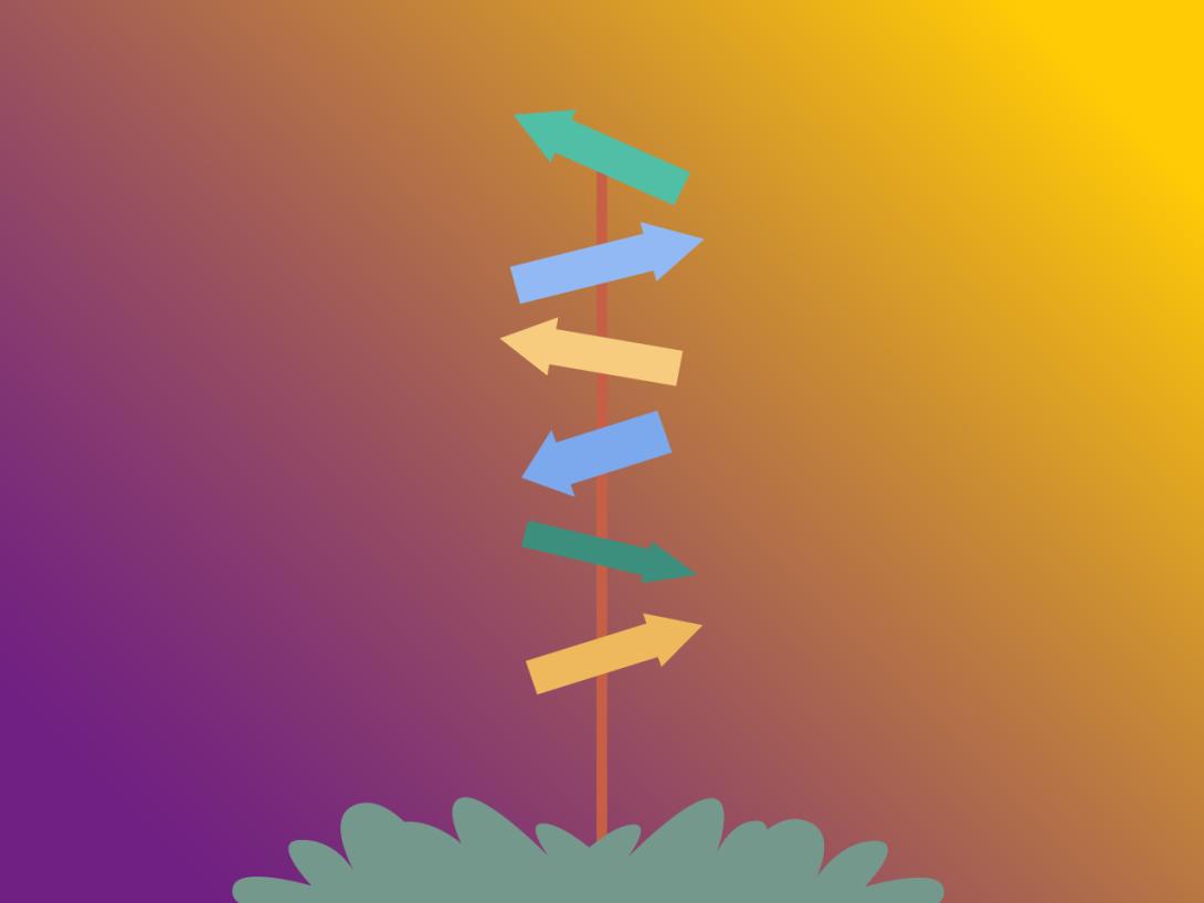 Illustration of 6 wayfinding arrows on a gradient background